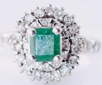 Tiffany&Co Antique Ring 18k White Gold Emerald and Diamonds Art-Deco c1930's