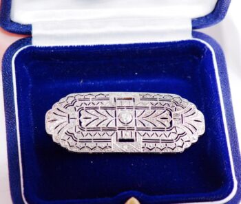 Tiffany Brooch Antique 18k White Gold Diamond Art-Deco Era c1930's Original Box
