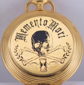 Antique Invar Grand-Prix Pocket Watch 18k Gold Plated Silver Enamel Skull Case