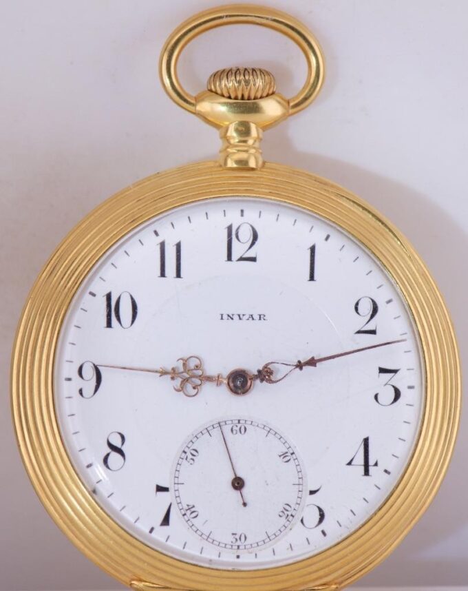 Antique Invar Grand-Prix Pocket Watch 18k Gold Plated Silver Enamel Skull Case