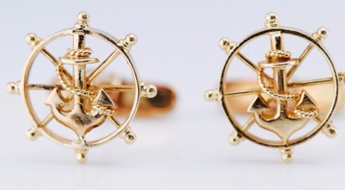 Faberge Antique 18k Gold Cufflinks Set Awarded by Tsar Nicholas II to Captain