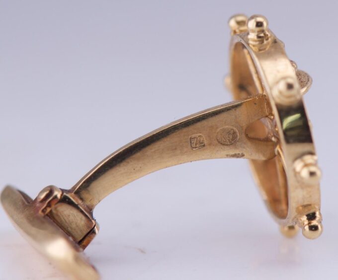 Faberge Antique 18k Gold Cufflinks Set Awarded by Tsar Nicholas II to Captain
