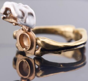 Antique Victorian Poison Skull Occultist Locket Ring Gilt Silver Enamel c1892