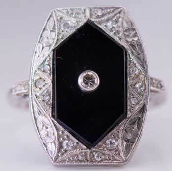 Raymond Yard Art Deco Platinum Onyx Diamond Ring Antique 1920s Size 8.5 Rare