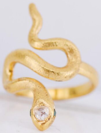 Faberge Antique Snake Love Ring 14k Gold Diamond Emeralds Imperial Tsar Era 1890