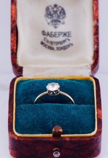 Faberge Ring 14k Gold Ladies Engagement c1880 Boxed Tsar's Era Antique Imperial
