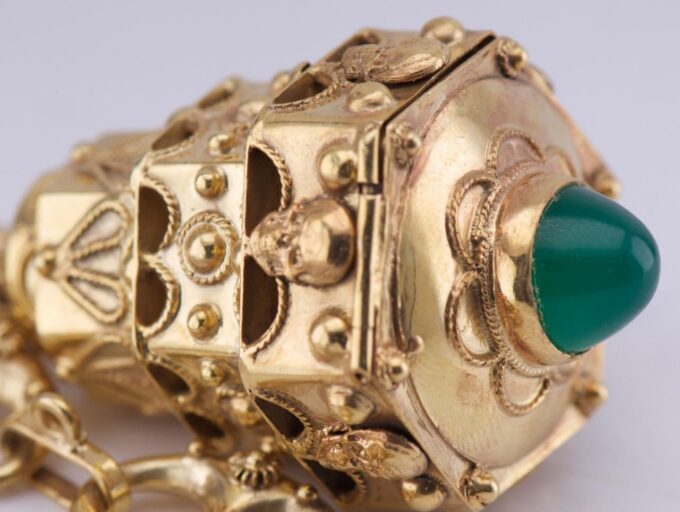 Antique Victorian Memento Mori Skull Charm Bracelet with Hidden Poison Container