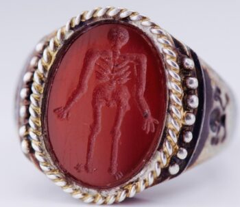 Antique Victorian Silver & Carnelian Memento Mori Men’s Ring – Skeleton & Skull