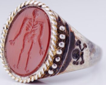 Antique Victorian Silver & Carnelian Memento Mori Men’s Ring – Skeleton & Skull