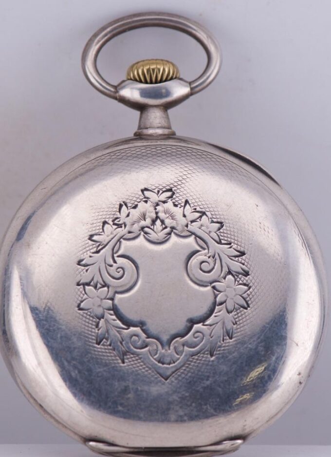 Antique Digital Omega Memento Mori Skull Gothic Silver Pocket Watch Single Hand
