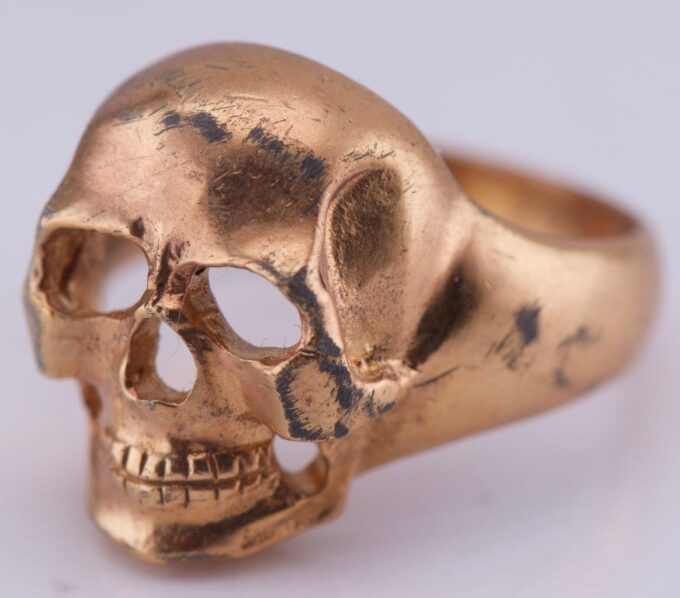 Antique WWI Gilt Silver Pilot's Skull Ring Memento Mori-31th Death Avio Regiment