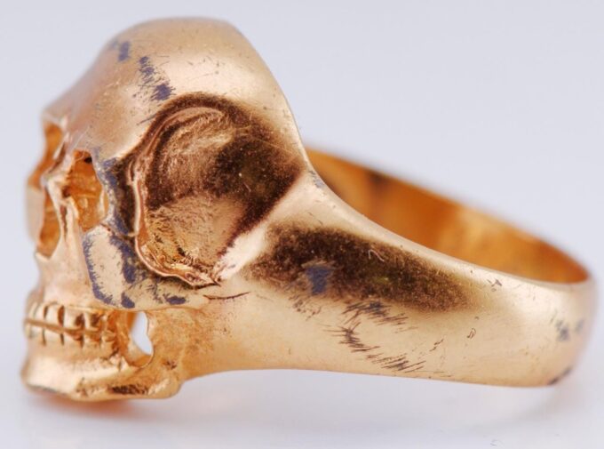 Antique WWI Gilt Silver Pilot's Skull Ring Memento Mori-31th Death Avio Regiment