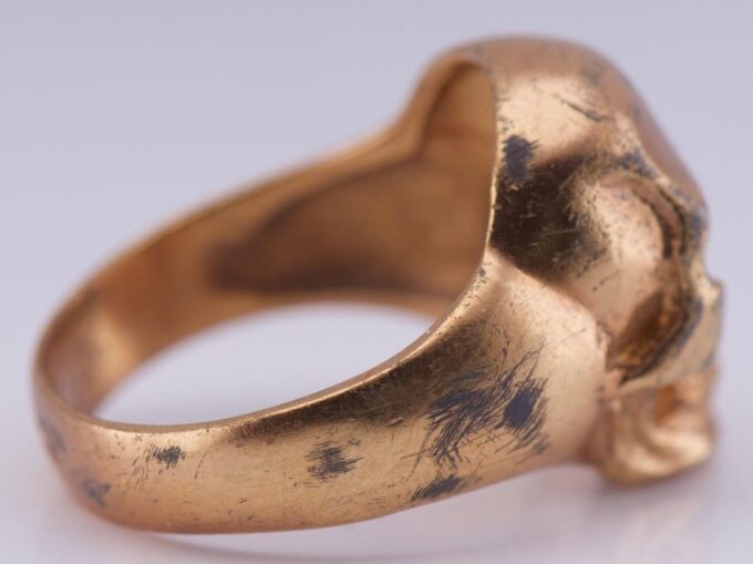 Antique WWI Gilt Silver Pilot's Skull Ring Memento Mori-31th Death Avio Regiment
