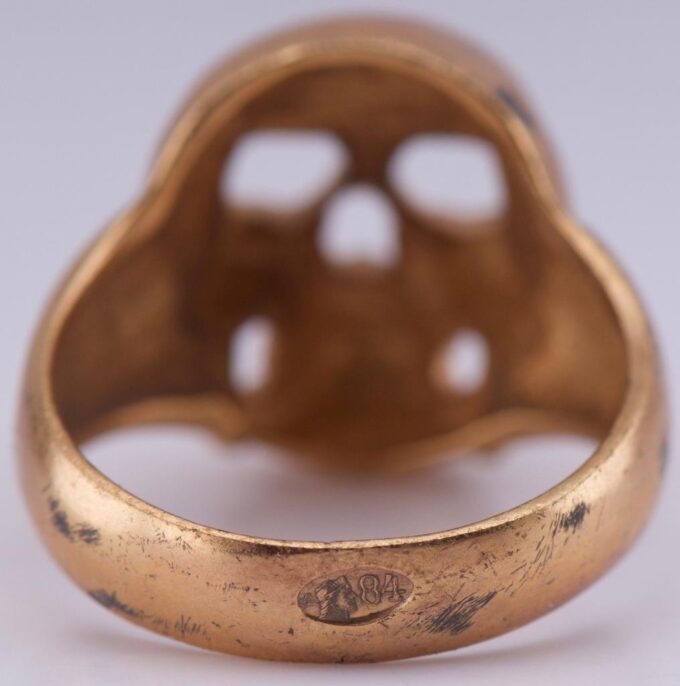 Antique WWI Gilt Silver Pilot's Skull Ring Memento Mori-31th Death Avio Regiment