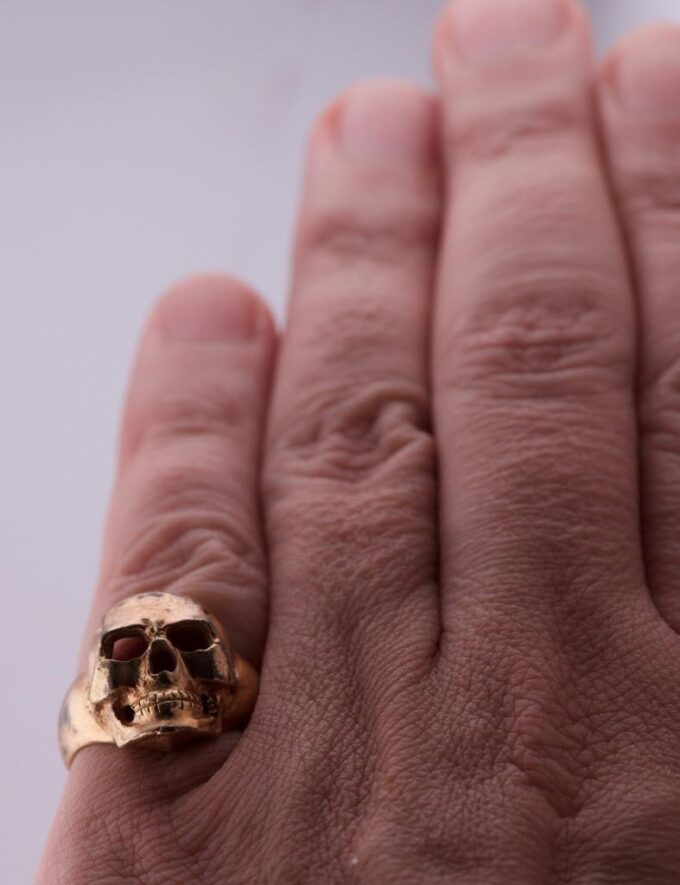 Antique WWI Gilt Silver Pilot's Skull Ring Memento Mori-31th Death Avio Regiment