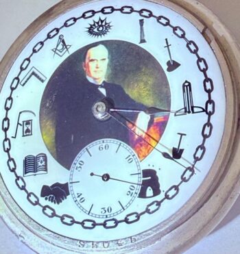 Waltham Masonic Railroad Pocket Watch William McKinley Portrait Coin Silver