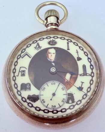 Waltham Masonic Railroad Pocket Watch William McKinley Portrait Coin Silver