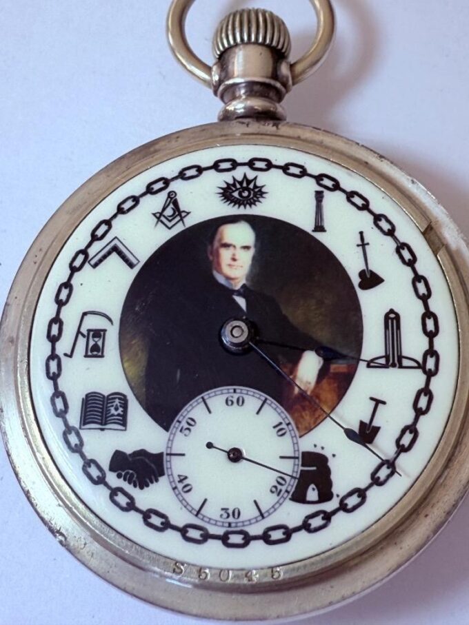 Waltham Masonic Railroad Pocket Watch William McKinley Portrait Coin Silver