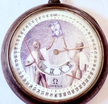 Antique Digital Omega Memento Mori Gothic Pocket Watch Single Hand Skeleton dial
