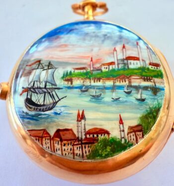 Antique Gilt Silver Painted Enamel Pair Case Verge Fusee Pocket Watch OTTOMAN