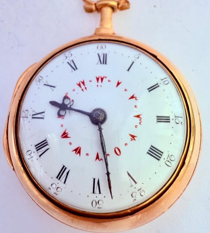 Antique Gilt Silver Painted Enamel Pair Case Verge Fusee Pocket Watch OTTOMAN