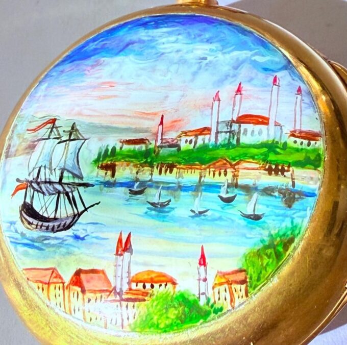 Antique Gilt Silver Painted Enamel Pair Case Verge Fusee Pocket Watch OTTOMAN