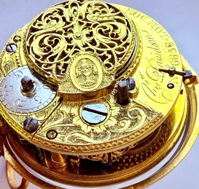 Antique Gilt Silver Painted Enamel Pair Case Verge Fusee Pocket Watch OTTOMAN