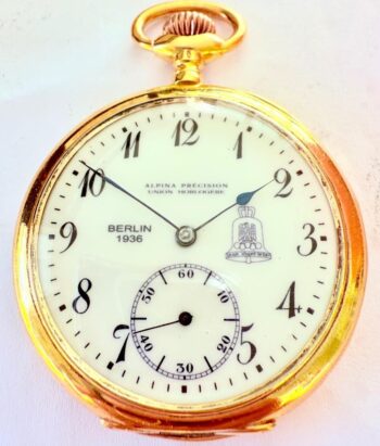 Antique German Alpina Pocket Watch 1936 Berlin Olympic Games Gilt Silver Enamel