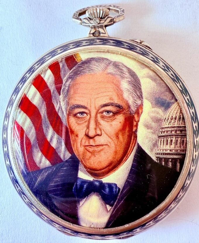 Antique IWC Silver Niello & Enamel U.S. Presidential Award Pocket Watch c1930’s
