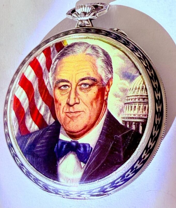 Antique IWC Silver Niello & Enamel U.S. Presidential Award Pocket Watch c1930’s