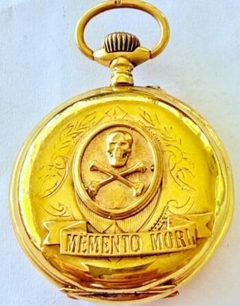Antique Victorian Memento Mori Gilt Silver Skull Pocket Watch Lecture Caliber