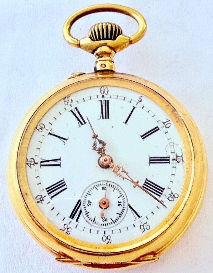 Antique Victorian Memento Mori Gilt Silver Skull Pocket Watch Lecture Caliber