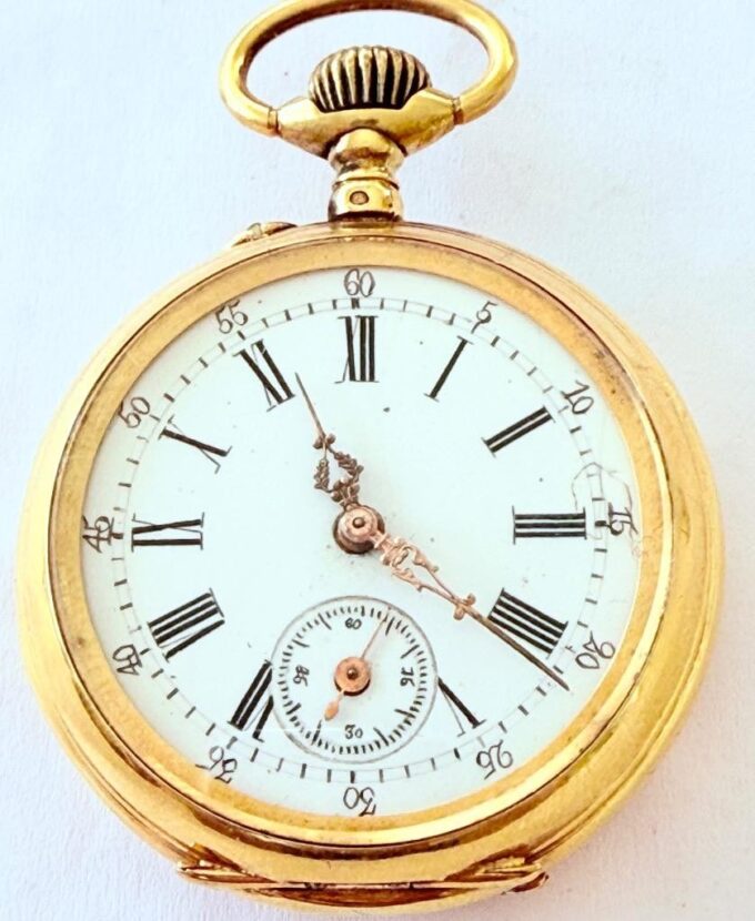 Antique Victorian Memento Mori Gilt Silver Skull Pocket Watch Lecture Caliber