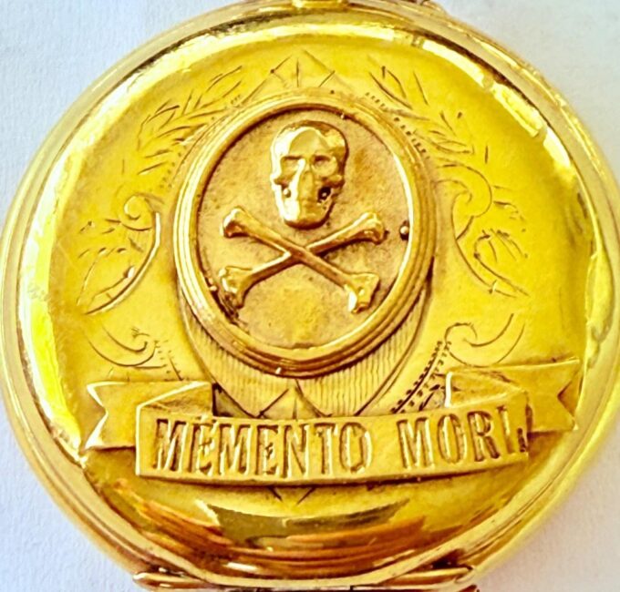 Antique Victorian Memento Mori Gilt Silver Skull Pocket Watch Lecture Caliber