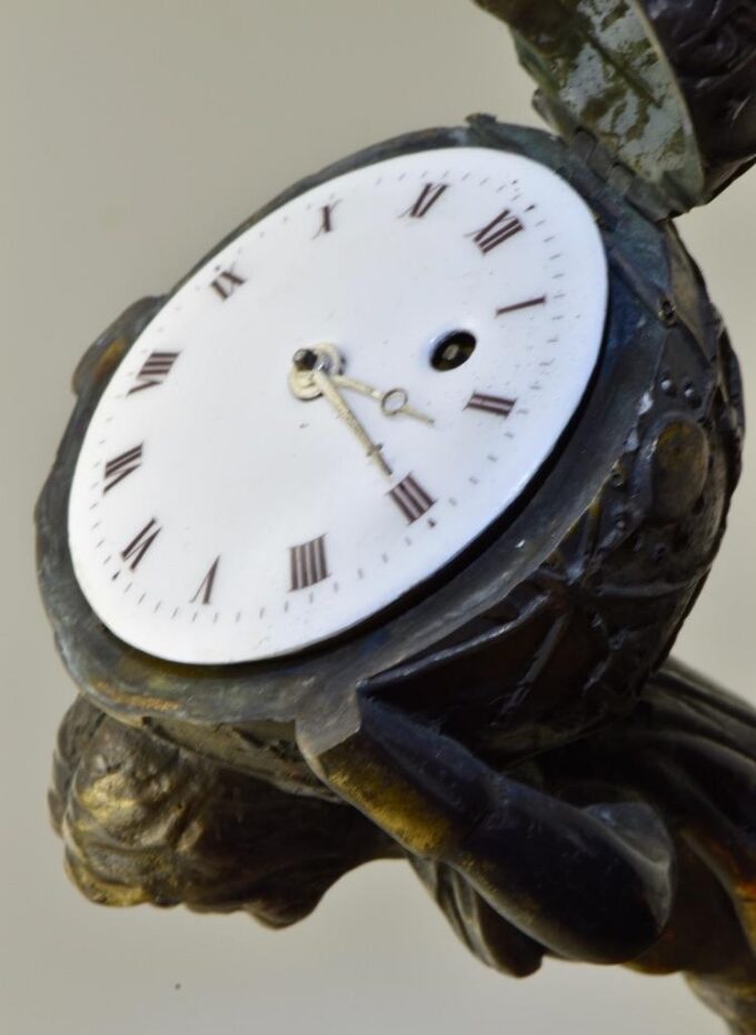 Rare Antique French Bronze Atlas Figure Verge Fusee Desk/Table Clock c1800's