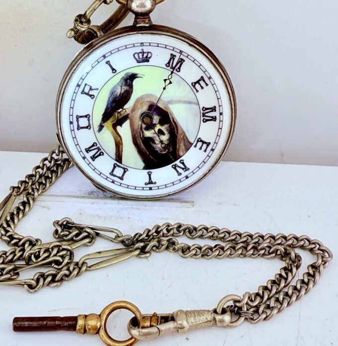 1850s Antique Silver Memento Mori Pocket Watch w/ Enamel Skull Dial – G. Hartig