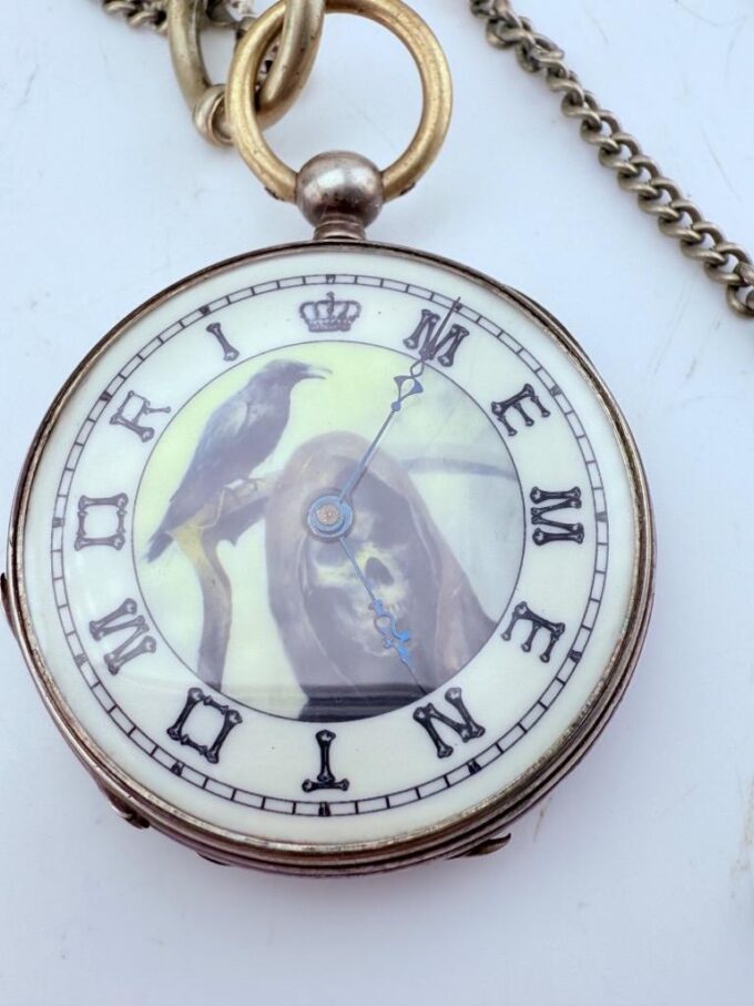 1850s Antique Silver Memento Mori Pocket Watch w/ Enamel Skull Dial – G. Hartig