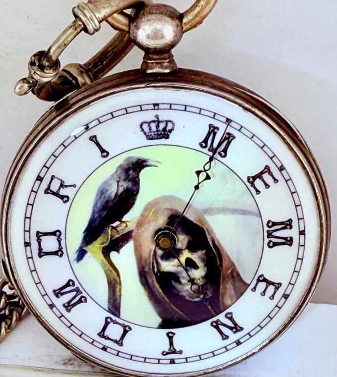 1850s Antique Silver Memento Mori Pocket Watch w/ Enamel Skull Dial – G. Hartig