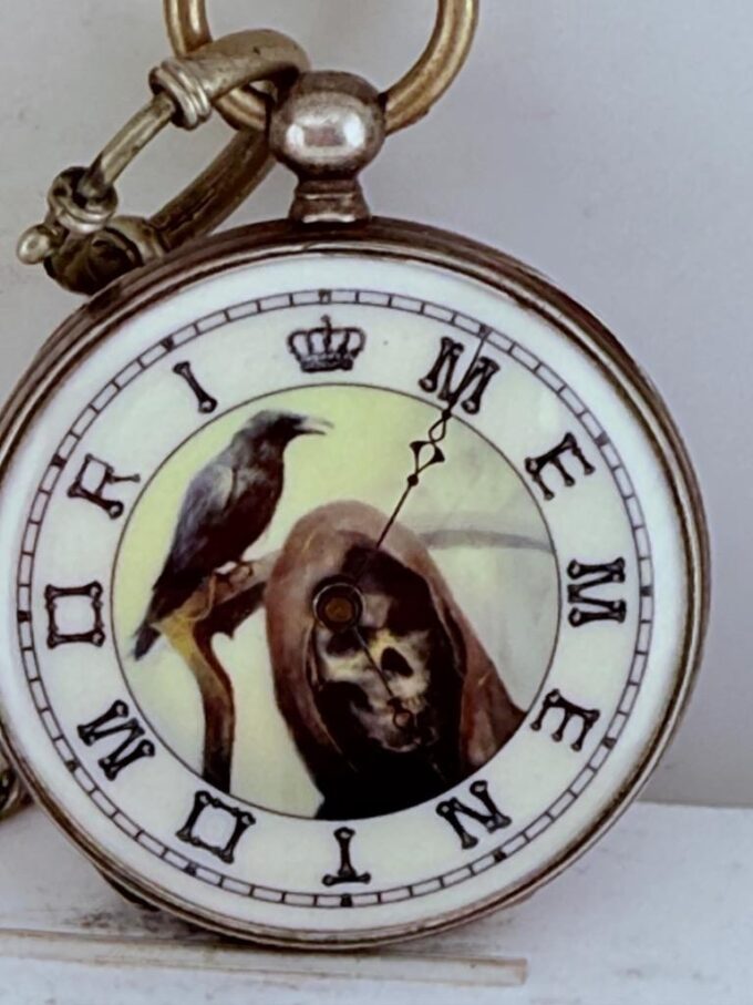 1850s Antique Silver Memento Mori Pocket Watch w/ Enamel Skull Dial – G. Hartig