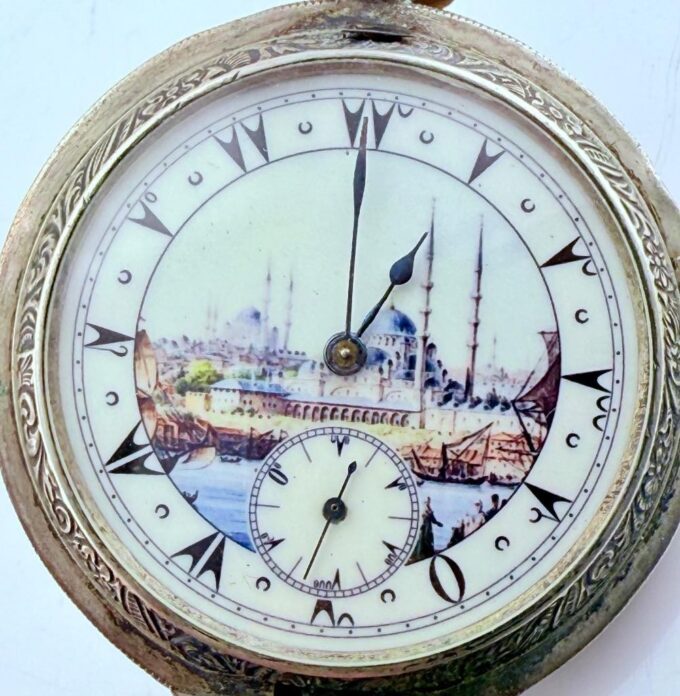 Antique Zenith Billodes Silver Pocket Watch – Ottoman Market – Enamel Istanbul