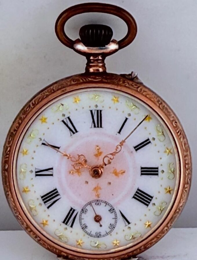 Antique 0.800 Silver Galonne Pocket Watch – 44.3mm Enamel Dial, Cylindre 6 Ruby