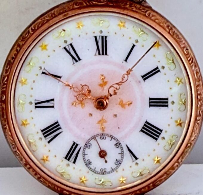 Antique 0.800 Silver Galonne Pocket Watch – 44.3mm Enamel Dial, Cylindre 6 Ruby