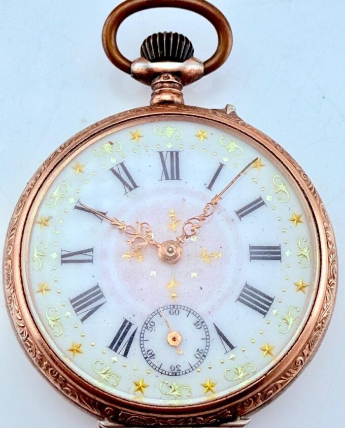 Antique 0.800 Silver Galonne Pocket Watch – 44.3mm Enamel Dial, Cylindre 6 Ruby