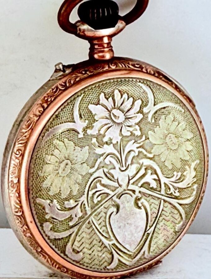 Antique 0.800 Silver Galonne Pocket Watch – 44.3mm Enamel Dial, Cylindre 6 Ruby