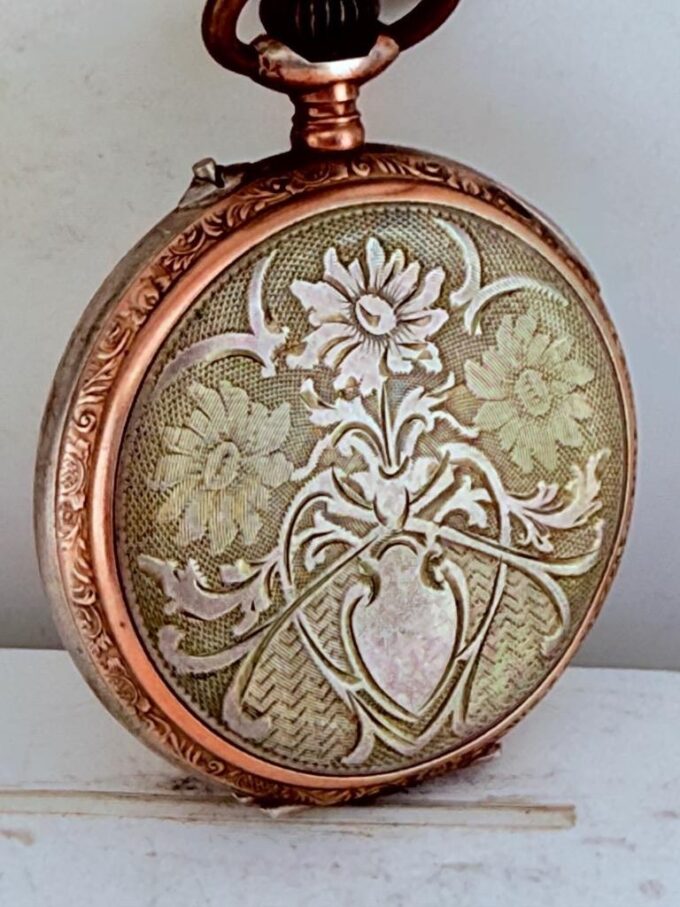 Antique 0.800 Silver Galonne Pocket Watch – 44.3mm Enamel Dial, Cylindre 6 Ruby