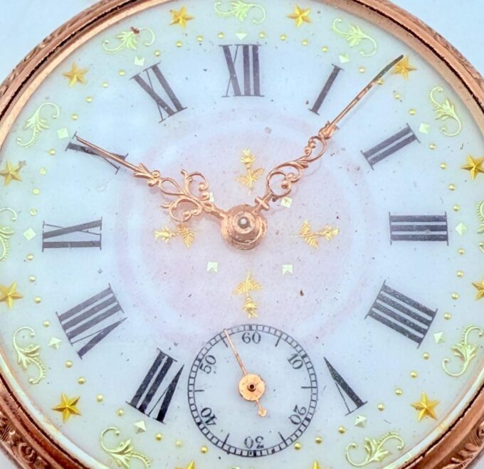Antique 0.800 Silver Galonne Pocket Watch – 44.3mm Enamel Dial, Cylindre 6 Ruby