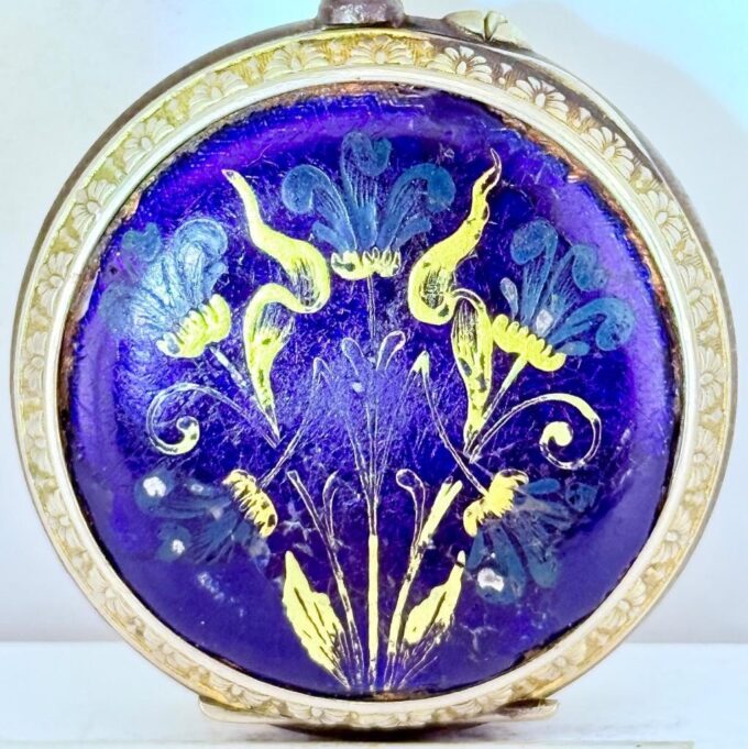 Antique 19th Century Enamel & Gilt Pocket Watch – Hand-Painted Floral Back