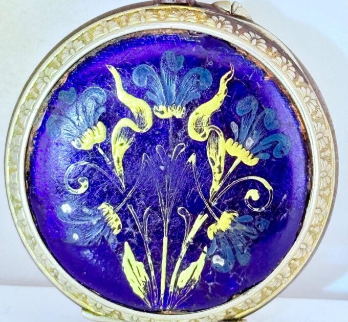 Antique 19th Century Enamel & Gilt Pocket Watch – Hand-Painted Floral Back