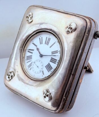 Antique Oversized 8-Day Silvered Doctor’s “Memento Mori” Pocket Watch & Display