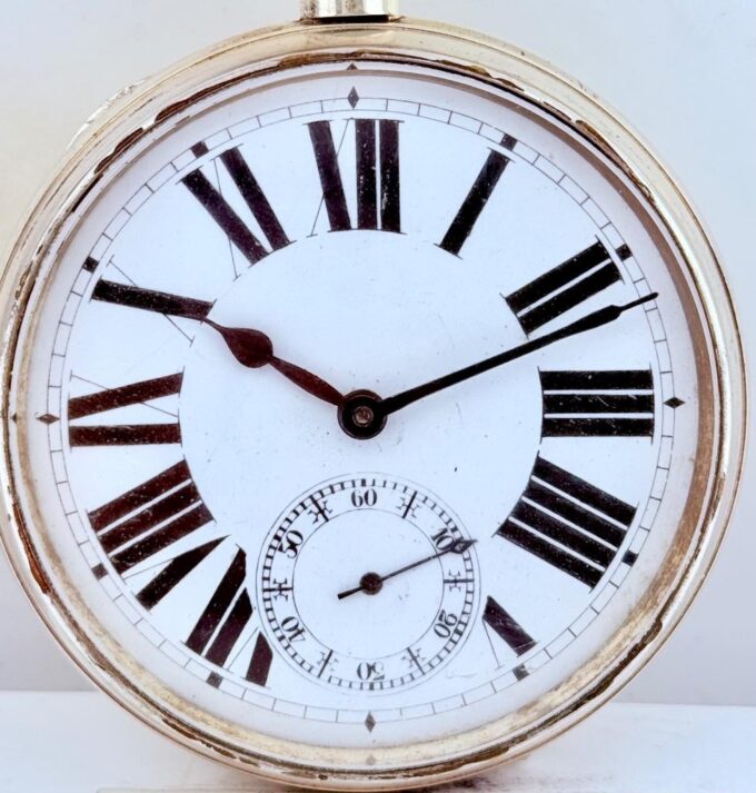 Antique Oversized 8-Day Silvered Doctor’s “Memento Mori” Pocket Watch & Display